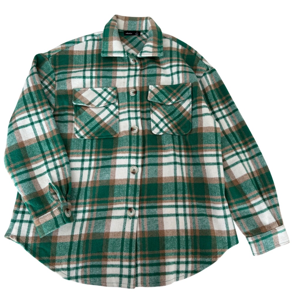 Women's Plaid Shacket Green Beige  Shirt Jacket size‎ Small